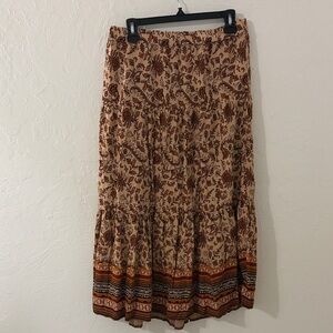 beachlunchlounge Tan and Brown Floral Maxi Skirt